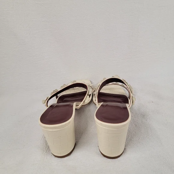 ​STAUD Skylar Cream Croc-Embossed Leather Floral Block Heel Mules - Portugal - Picture 9 of 13
